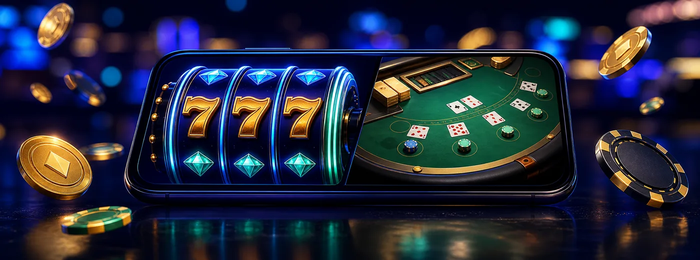 Tragamonedas y casino en vivo en la pantalla de un celular